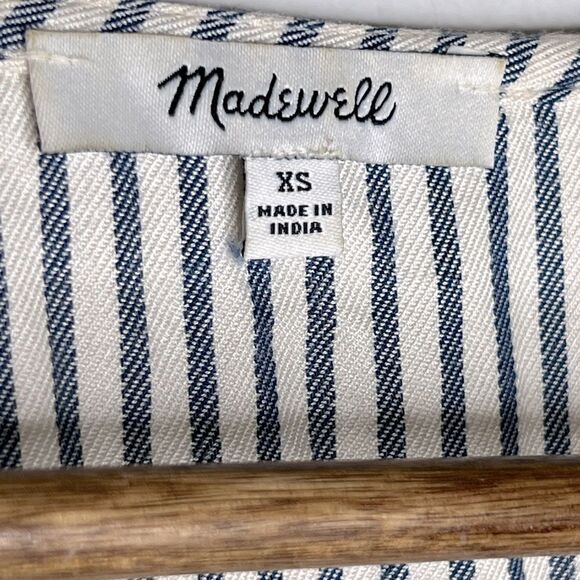Madewell Novel Tie-Front Top in Stripe Cream Navy Boho Preppy Layering Size XS - Picture 7 of 11